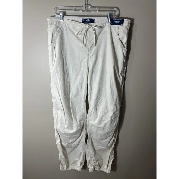 Hollister Adjustable Rise Parachute Baggy Utility Pants Cream Y2K Men XL NEW - Picture 1 of 13